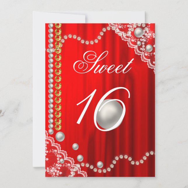 Convites Seda Elegante, pérolas brancas, rendas e doce Dour (Frente)