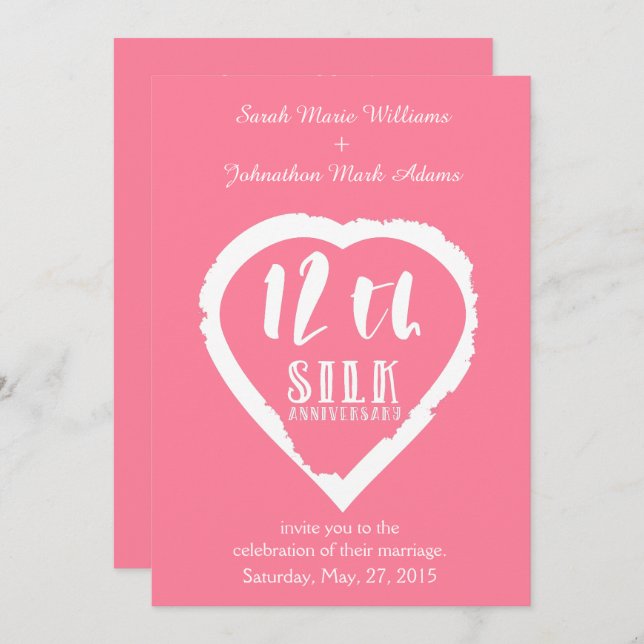 Convites seda tradicional do aniversário de casamento da 12 (Frente/Verso)