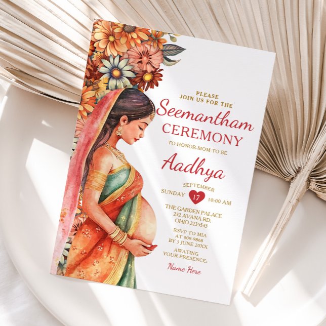 Convites Seemantham Indian Chá de fraldas Valaikappu Mãe (Criador carregado)