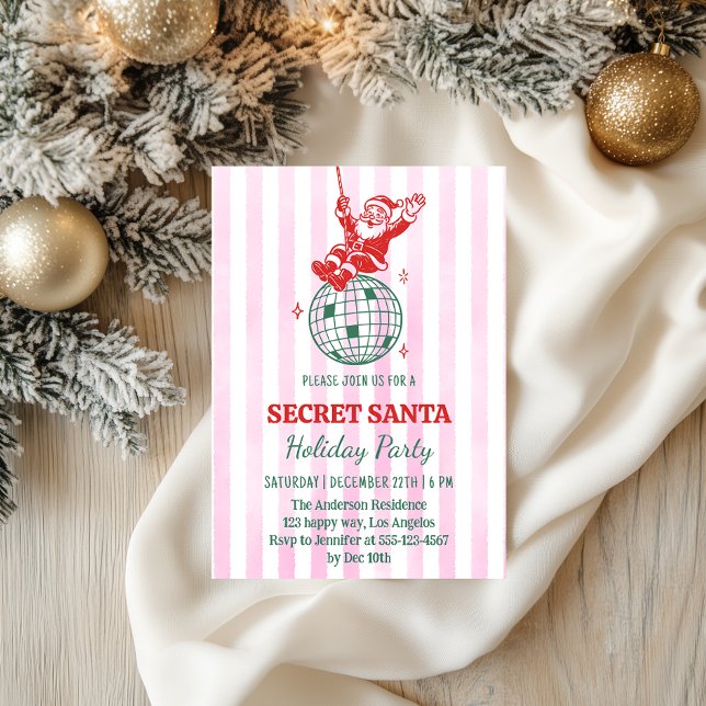 Convites Segredo Rosa Retro do Papai Noel Festa de Natal Di (Criador carregado)