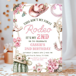 Convites Segunda Caubói Menina Rodeio Festa de Aniversário