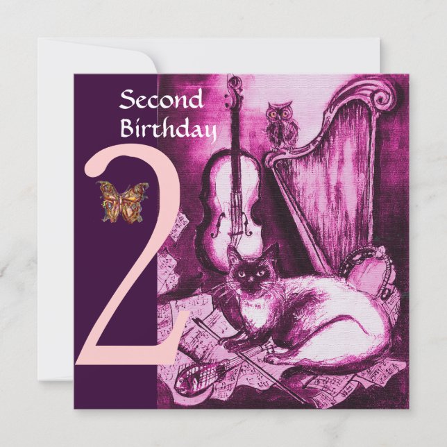 Convites Segunda Festa de aniversário de Fuchsia Rosa MUSIC (Frente)