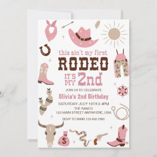 Convites Segunda Rodeio Cowgirl Ocidental Aniversário de 2 
