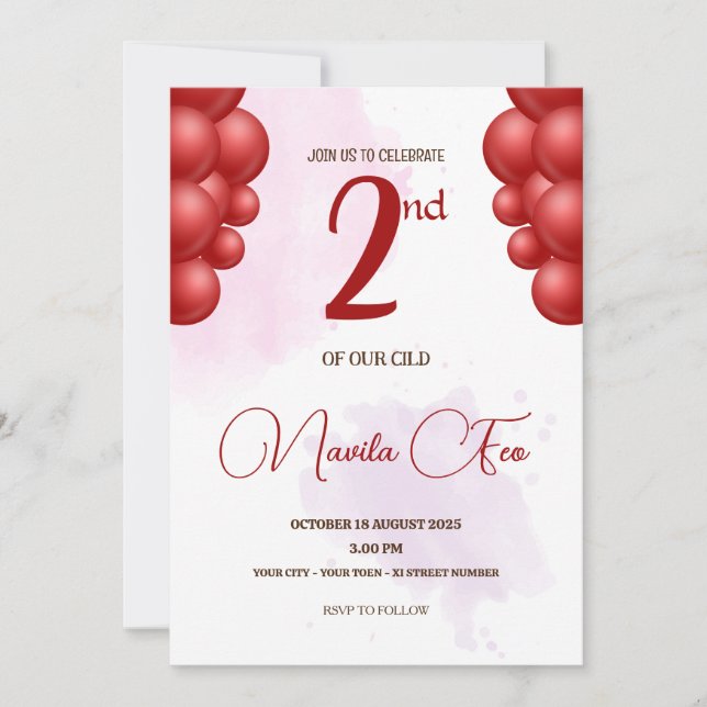 Convites segundo aniversário (Frente)