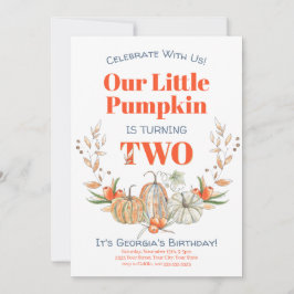 Convites Segundo Aniversário A Nossa Pequena Pumpkin Waterc