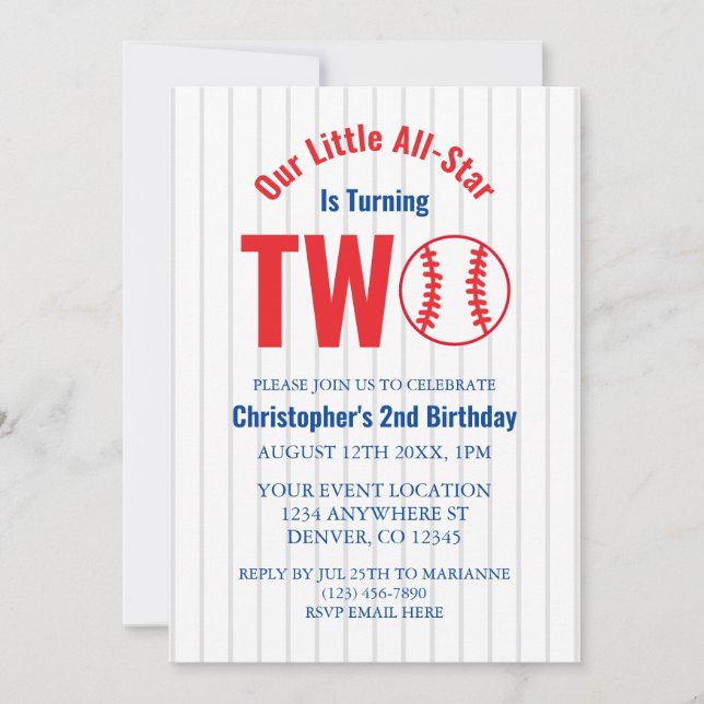 Convites Segundo aniversário All-Star Baseball (Frente)
