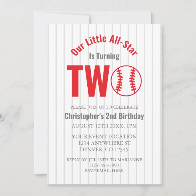 Convites Segundo aniversário All-Star Baseball (Frente)