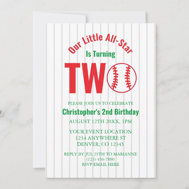 Convites Segundo aniversário All-Star Baseball (Frente)