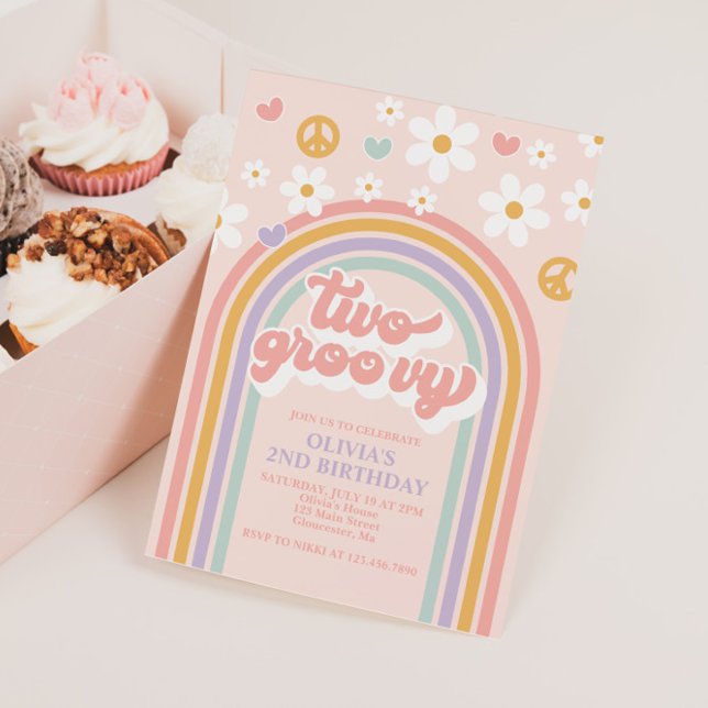 Convites Segundo aniversário Arco-Íris Retroativo Dois Groo (Criador carregado)