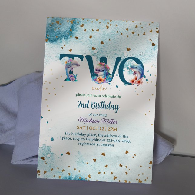 Convites Segundo aniversário Bonitinha Bonita De Golfinho (Criador carregado)