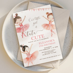 Convites Segundo aniversário Branca Rosa Tutu Ballerina