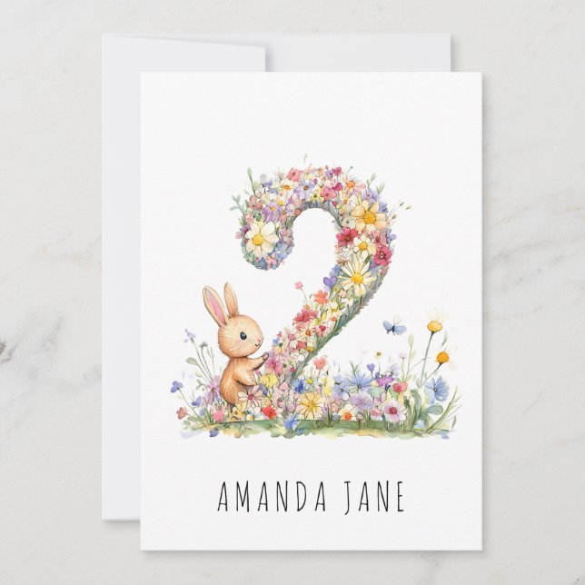 Convites Segundo aniversário Bunny Floral (Frente)