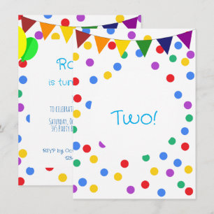 Convites Segundo aniversário Colorida de Pontos de Confetti