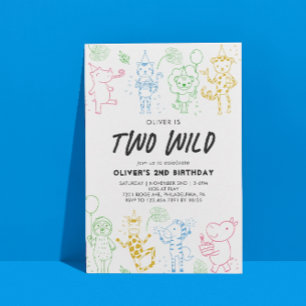 Convites Segundo aniversário de animais de festas de rabisc