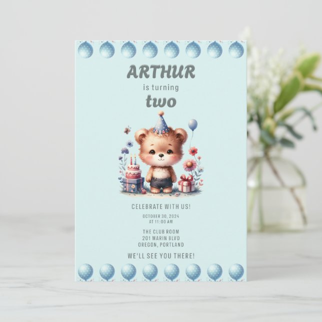 Convites Segundo aniversário de Arthur (Em pé/Frente)