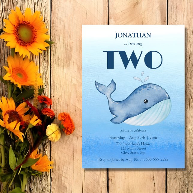 Convites Segundo aniversário de Baleia Azul, Cuta Simples (Criador carregado)