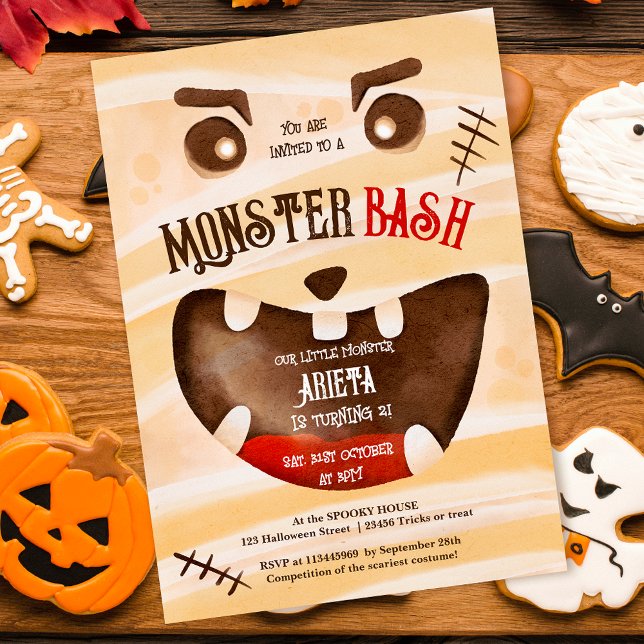 Convites Segundo aniversário de besta de monstro do Dia das (Cute Halloween monster bash 2nd birthday Invitation)