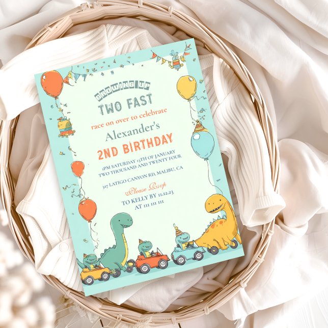 Convites Segundo aniversário de Carro Race Dinossauro (Criador carregado)