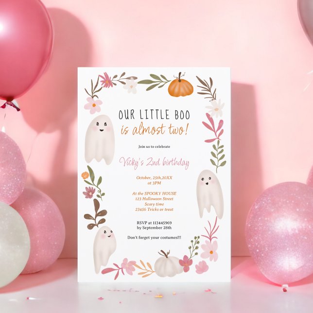 Convites Segundo aniversário de crianças bonitinhas, fantas (Halloween little boo Ghosts Cute kids 2nd birthday Invitation)