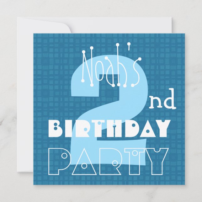 Convites segundo aniversário de dois anos azul branco 002 (Frente)