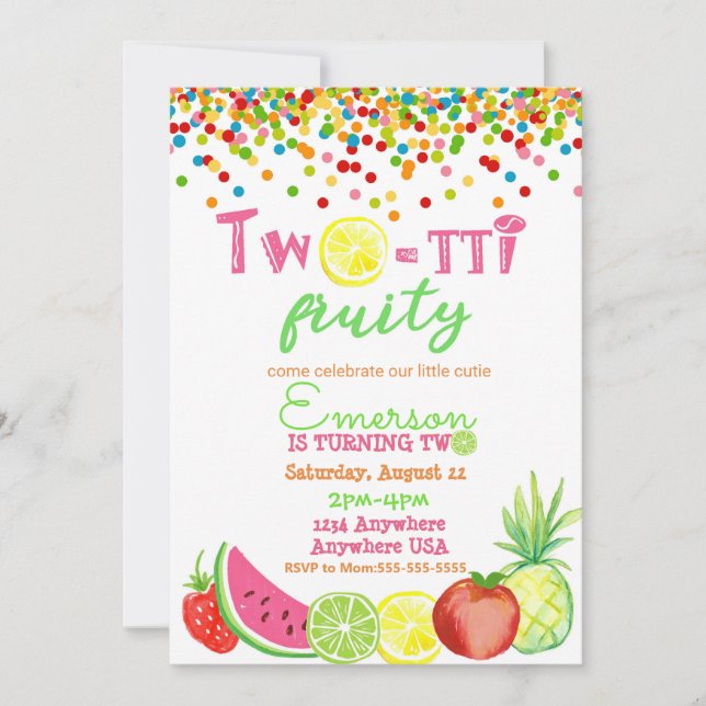 Convites segundo aniversário de dois-para-frutti Tutti Frut (Frente)