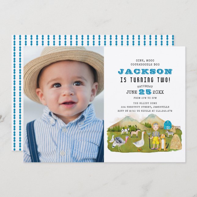 Convites Segundo aniversário de Fotografias de Fazendas de  (Frente/Verso)