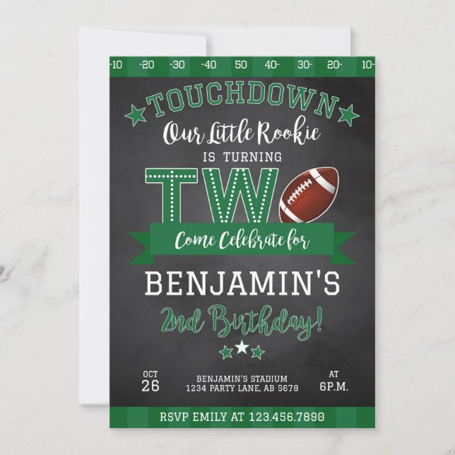 Convites Segundo aniversário de futebol preto (Frente)