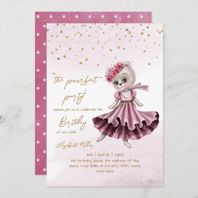 Convites Segundo aniversário de Gata Perfeita (Festa) (Frente/Verso)