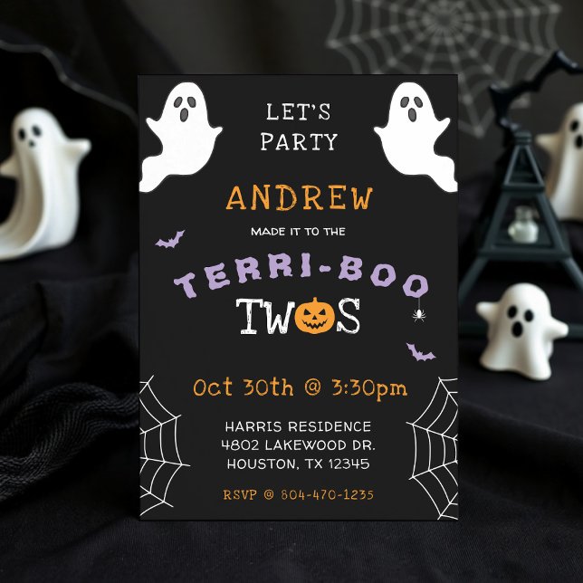 Convites Segundo aniversário de Halloween Terri-Boo Twos Gh (Halloween 2nd Birthday Terri-Boo Twos Ghost Gothic Invitation
)