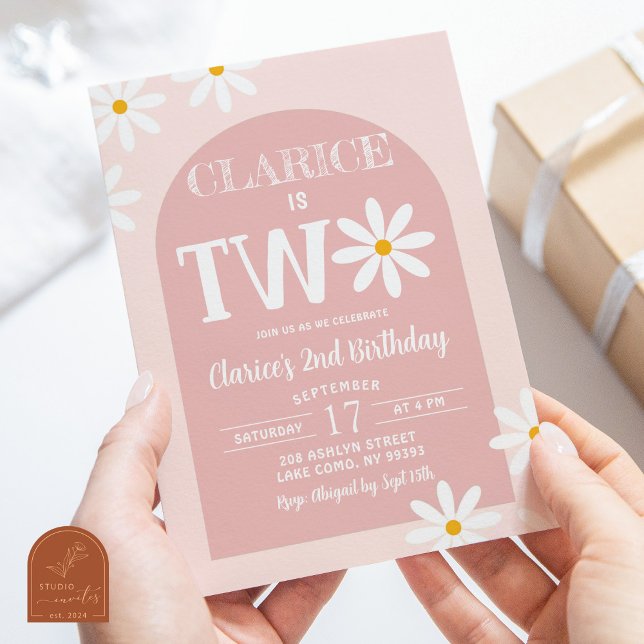 Convites Segundo aniversário de margarida rosa boho (Criador carregado)