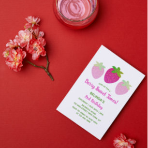 Convites Segundo aniversário de Morango Rosa Rosa Y2K