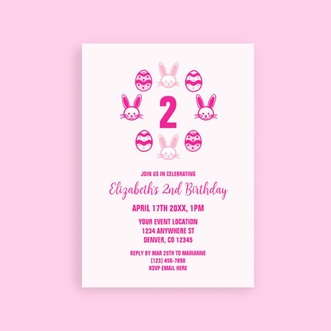 Convites Segundo aniversário de Páscoa rosa (Criador carregado)