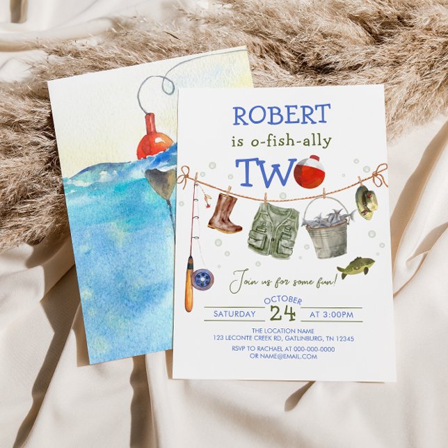 Convites Segundo aniversário de pesca Blue Boy O-fish-ally (Criador carregado)