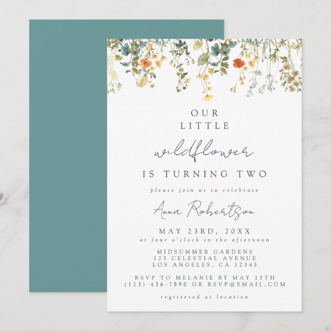Convites Segundo aniversário de Prados de Flores Selvagem (Frente/Verso)