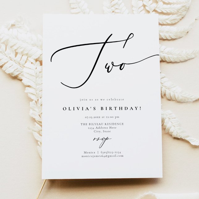 Convites SEGUNDO ANIVERSÁRIO De Script De Caligrafia Elegan (Criador carregado)