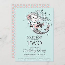 Convites Segundo aniversário de Sereia de Cor Azul-Cura
