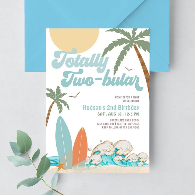 Convites Segundo aniversário de surfe de Surf de menino, co (Criador carregado)