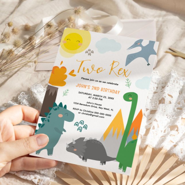 Convites Segundo aniversário Dinossaur Dois Rex (Criador carregado)