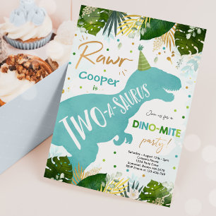 Convites segundo aniversário Dinossauro do Partido Dinossa