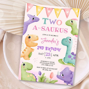 Convites Segundo aniversário Dinossauro Festa Cuta 2 A-Saur