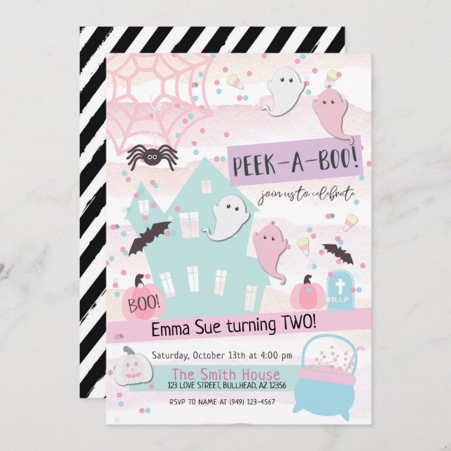 Convites Segundo aniversário do Festa de Halloween Pastel P (Frente/Verso)