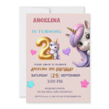 Segundo aniversário do Unicórnio Convide Rapariga 