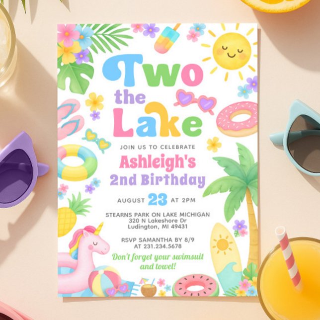 Convites segundo aniversário - Duas no lago (2nd Birthday Invitation Girl - Two the Lake)