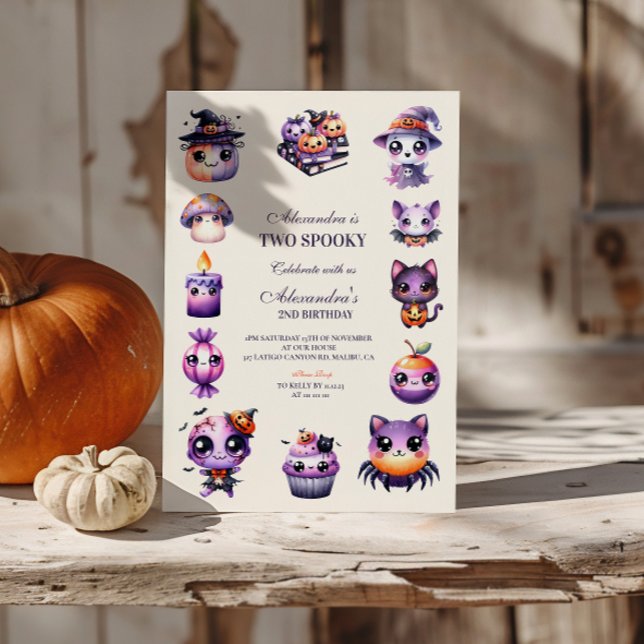 Convites Segundo aniversário Feliz das Bruxas Pastel Kawaii (Criador carregado)