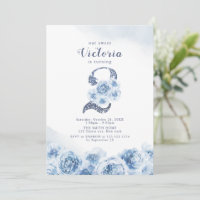 Segundo aniversário floral azul de script brilhant