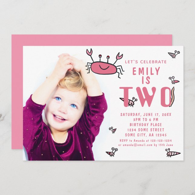 Convites Segundo aniversário Fotográfico de Meninas de Cara (Frente/Verso)