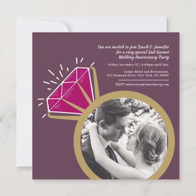 Convites segundo aniversário, garnet ring duas fotos (Verso)