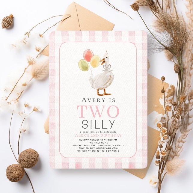 Convites Segundo aniversário Gingham Girl, cor-de-rosa, com (Criador carregado)