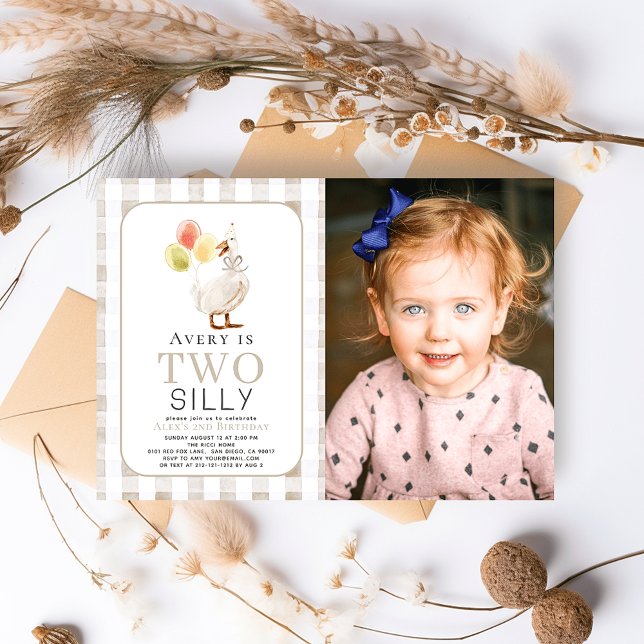 Convites Segundo aniversário Gingham Greige Gingham, Bobo (Criador carregado)