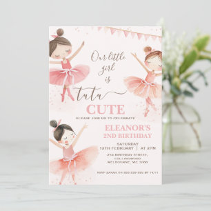 Convites Segundo aniversário Girls Pink Tutu Ballerina
